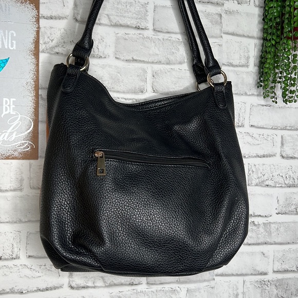 Clarks Tri Colored Vegan Faux Leather Large Shoulder Bag Purse Tote Black Brown - Picture 3 of 8